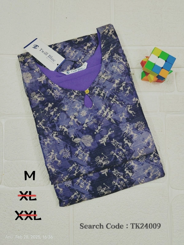 Twill Blue Tissue Silk Kurti with attractive Neck Pattern TK24009 - M, Blue