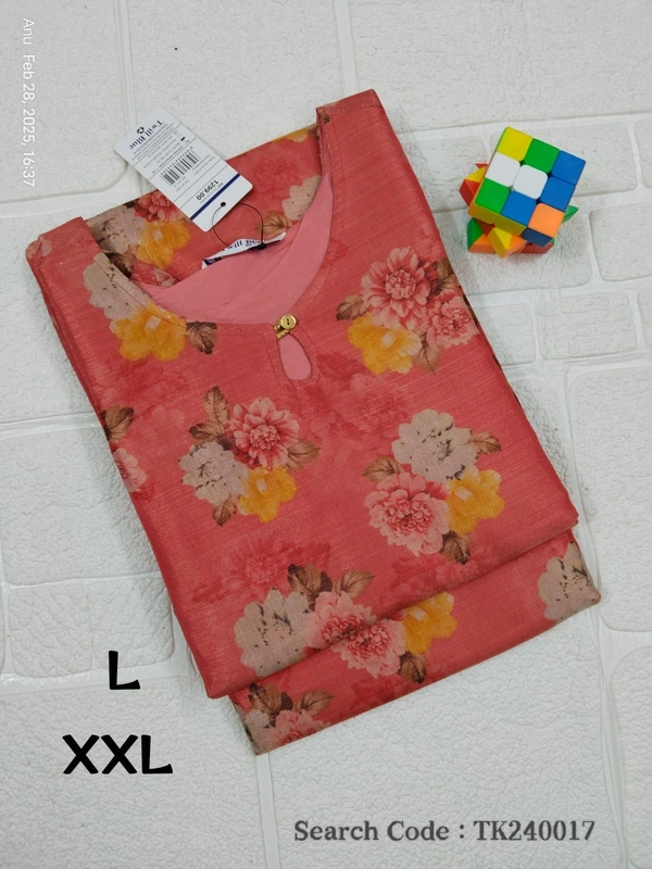 Twill Blue Tissue Silk Kurti with attractive Neck Pattern TK240017 - L, Pink