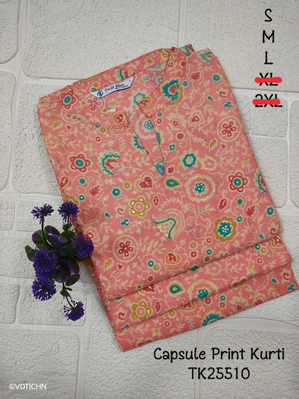 Twill Blue Tissue Silk Kurti with attractive Neck Pattern TK25510 - M, Pink
