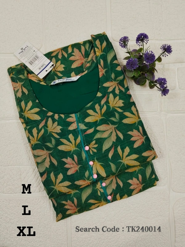 Twill Blue Tissue Silk Kurti with attractive Neck Pattern TK240014 - L, Dark Green