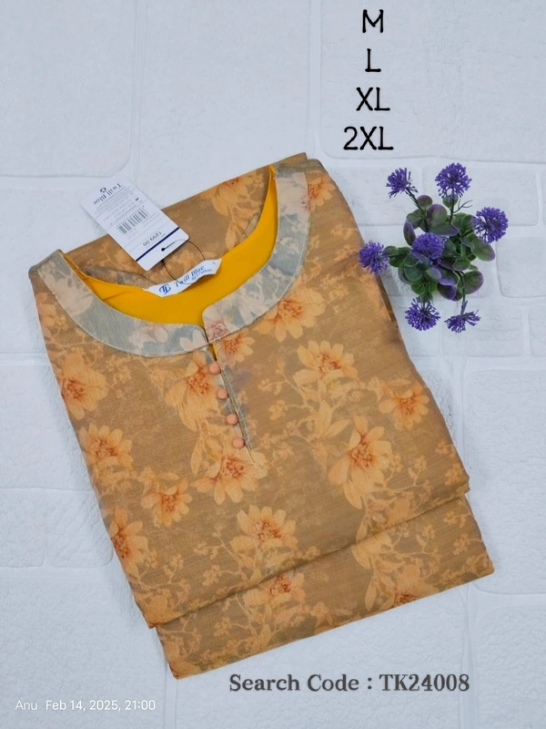 Twill Blue Tissue Silk Kurti with attractive Neck Pattern TK24008 - 2XL, Light  Brown