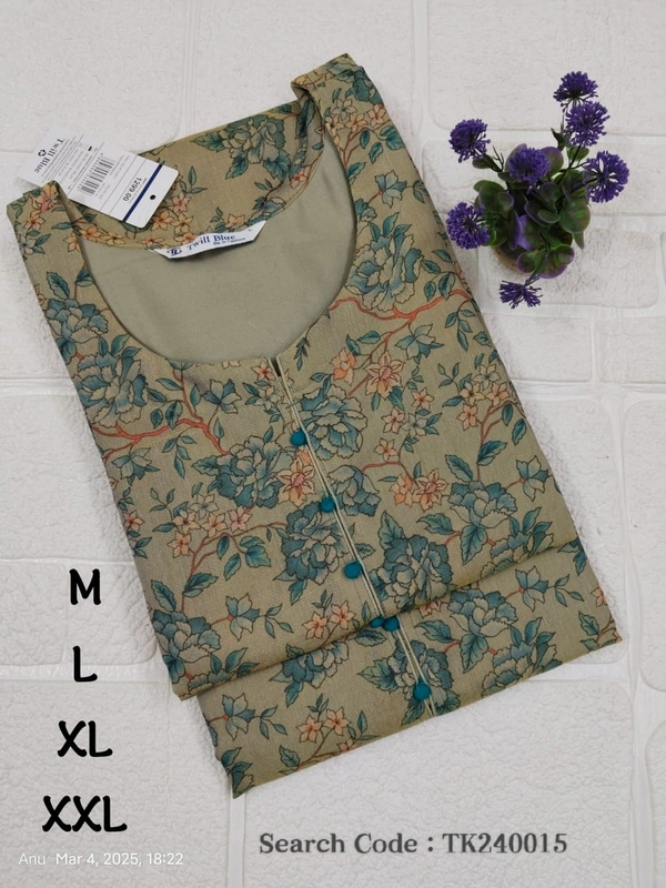 Twill Blue Tissue Silk Kurti with attractive Neck Pattern TK240015 - M, Half Brown