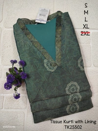 Twill Blue Tissue Silk Kurti with attractive Neck Pattern TK25502 - Rama Green, S