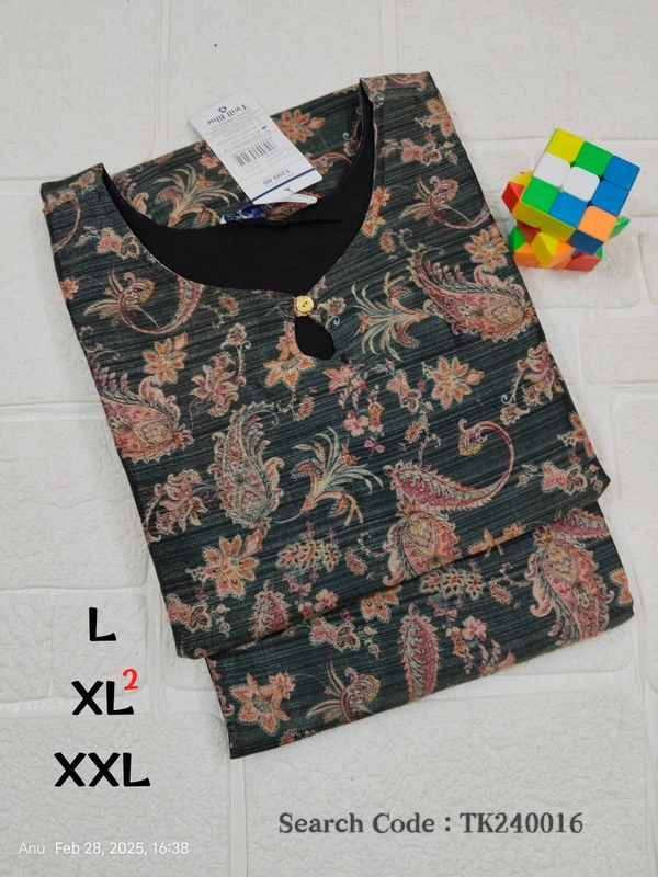 Twill Blue Tissue Silk Kurti with attractive Neck Pattern TK240016 - L, Black