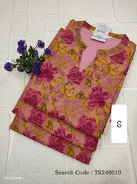 Twill Blue Tissue Silk Kurti with attractive Neck Pattern TK240010 - Pink, S