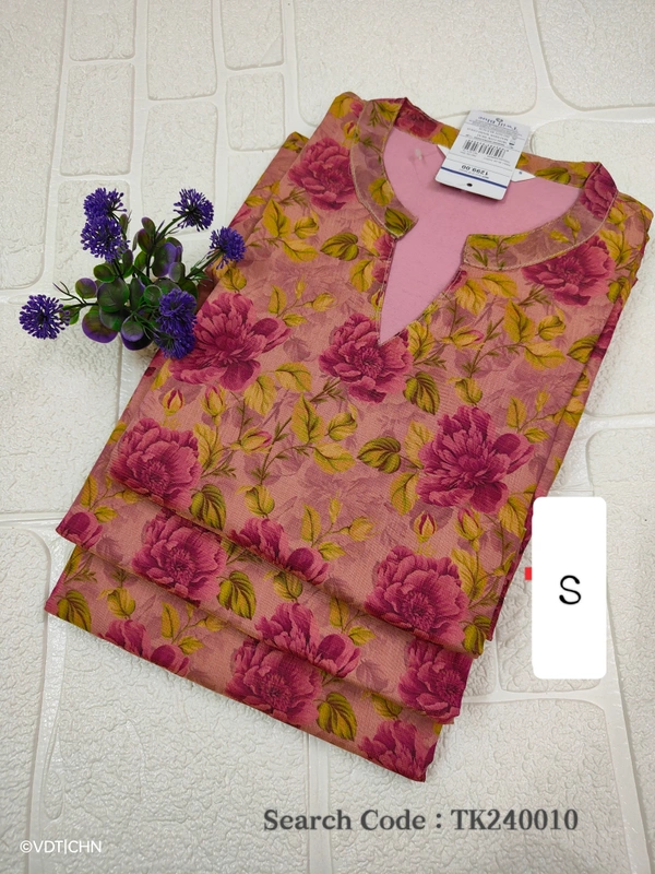 Twill Blue Tissue Silk Kurti with attractive Neck Pattern TK240010 - S, Pink
