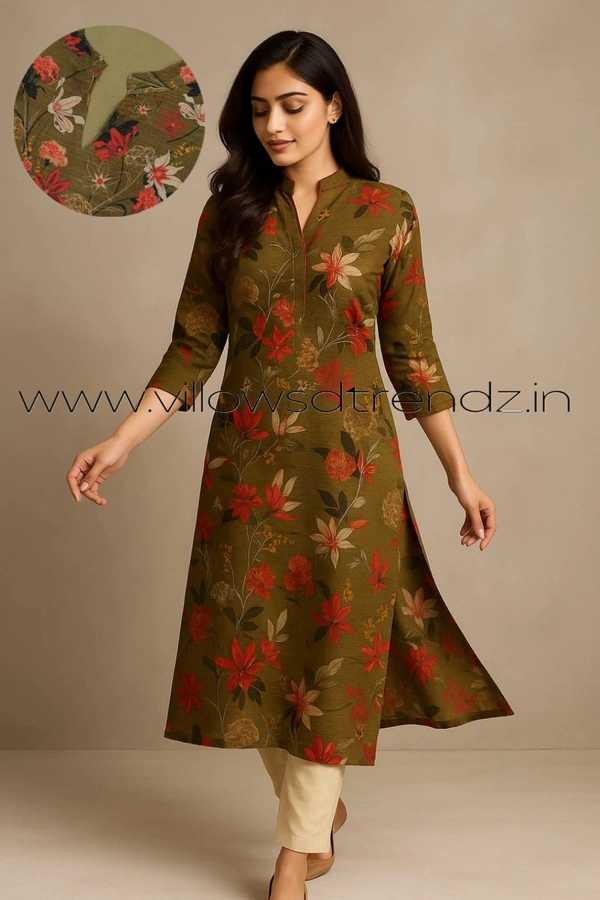 Twill Blue Tissue Silk Kurti with attractive Neck Pattern TK24001 - Green, XL