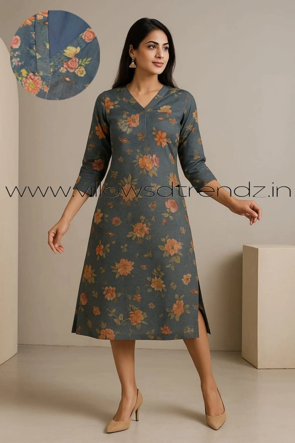 Twill Blue Tissue Silk Kurti with attractive Neck Pattern TK240012 - Blue, L