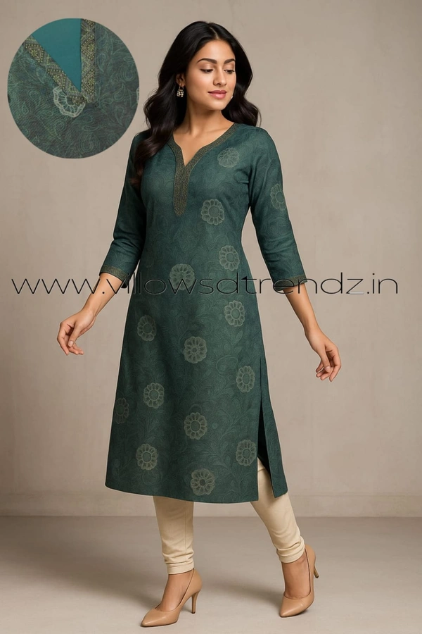 Twill Blue Tissue Silk Kurti with attractive Neck Pattern TK25502 - Rama Green, S