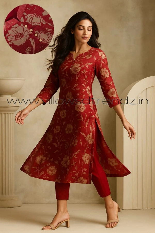 Twill Blue Tissue Silk Kurti with attractive Neck Pattern| TK25503 - L, Red