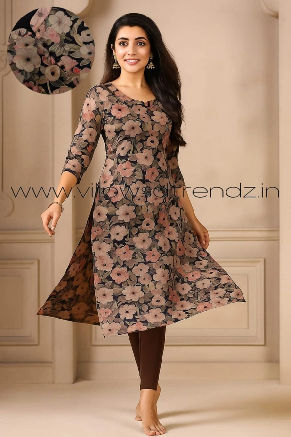 Twill Blue Tissue Silk Kurti with attractive Neck Pattern| TK25506 - L, Black with florel