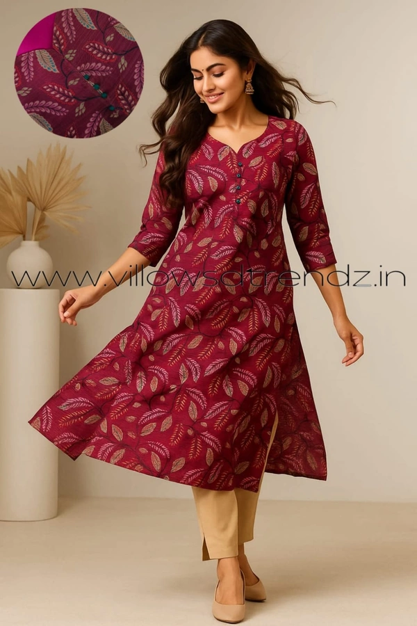 Twill Blue Tissue Silk Kurti with attractive Neck Pattern| TK25507 - M, Maroon
