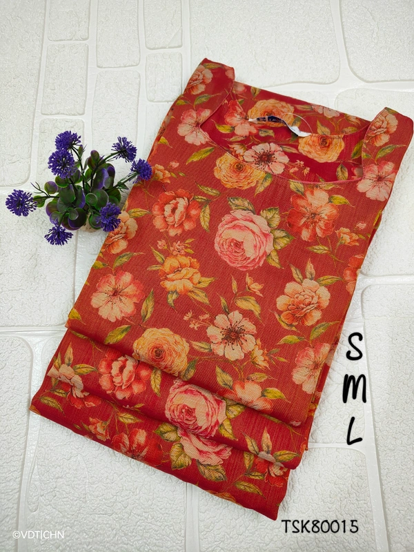 Twill Blue Tissue Silk Kurti with attractive Neck Pattern TSK80015 - L, Red