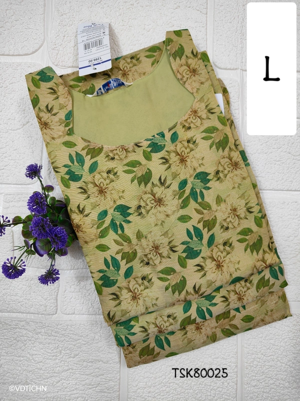 Twill Blue Tissue Silk Kurti with attractive Neck Pattern TSK80025 - L, Halh Sandle