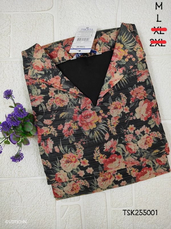 Twill Blue Tissue Silk Kurti with attractive Neck Pattern TSK255001 - M, Black