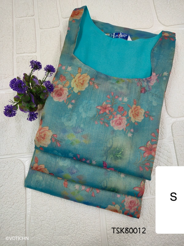 Twill Blue Tissue Silk Kurti with attractive Neck Pattern TSK80012 - S, Sky Blue