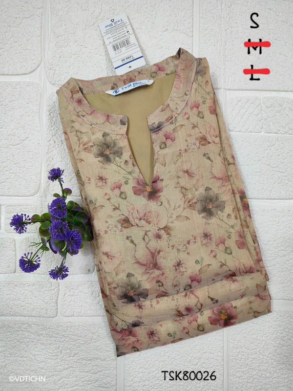 Twill Blue Tissue Silk Kurti with attractive Neck Pattern TSK80026 - S, Halh Sandle