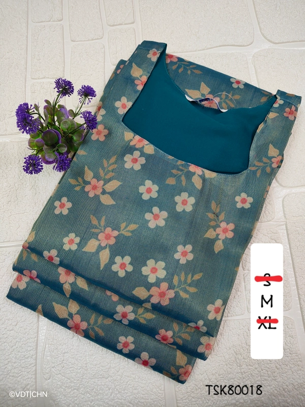 Twill Blue Tissue Silk Kurti with attractive Neck Pattern TSK80018 - M, Peacock Blue