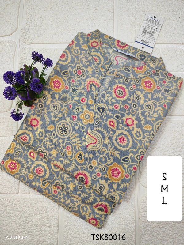 Twill Blue Tissue Silk Kurti with attractive Neck Pattern TSK80016 - L, Ash