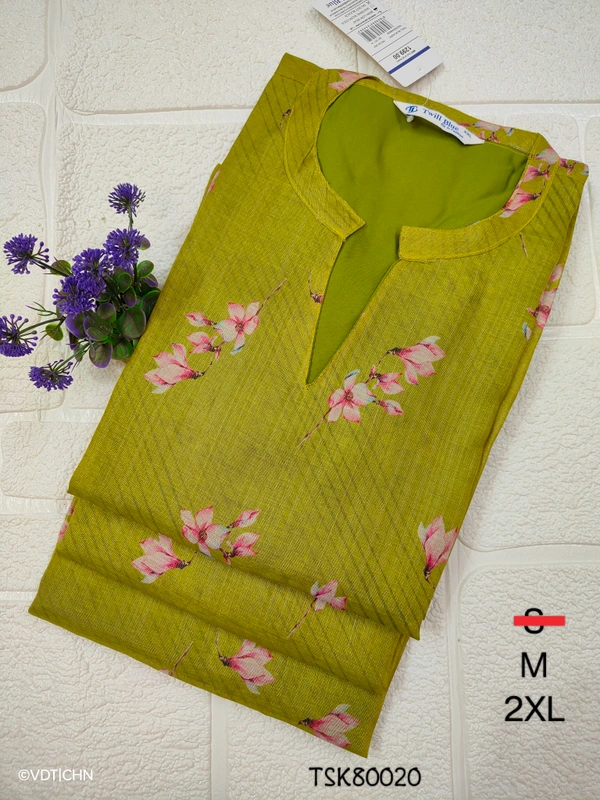 Twill Blue Tissue Silk Kurti with attractive Neck Pattern TSK80020 - 2XL, Green