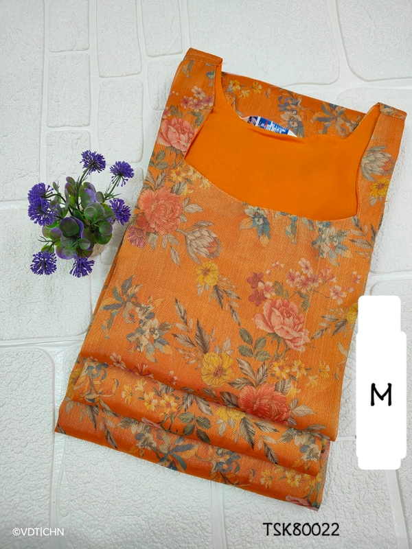 Twill Blue Tissue Silk Kurti with attractive Neck Pattern TSK80022 - Orange, M