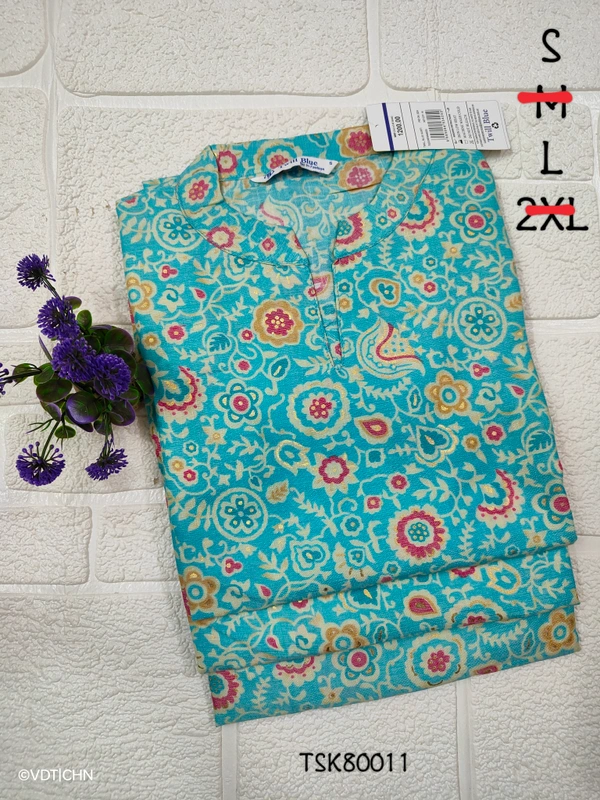Twill Blue Tissue Silk Kurti with attractive Neck Pattern TSK80011 - L, Sky Blue