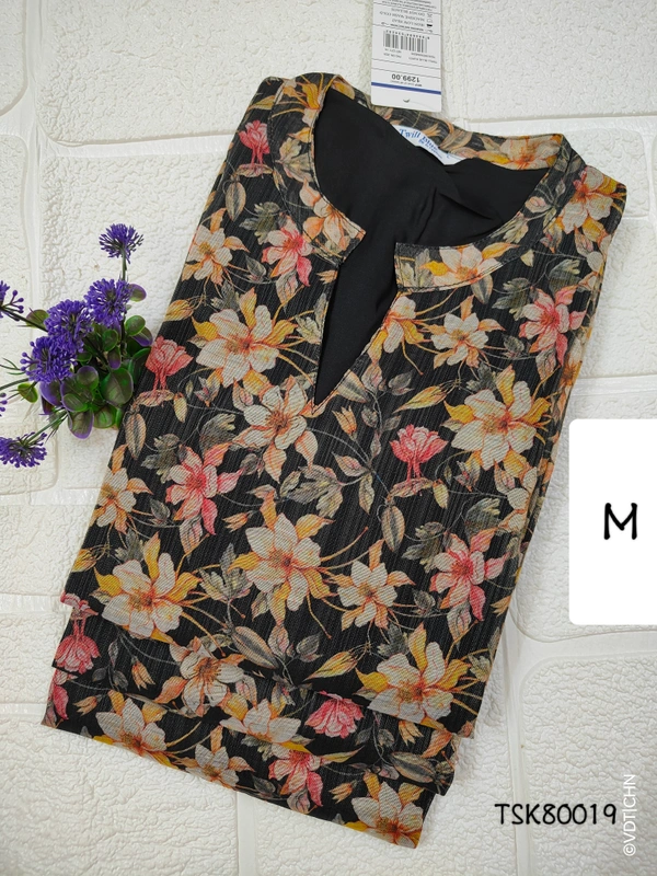 Twill Blue Tissue Silk Kurti with attractive Neck Pattern TSK80019 - M, Black