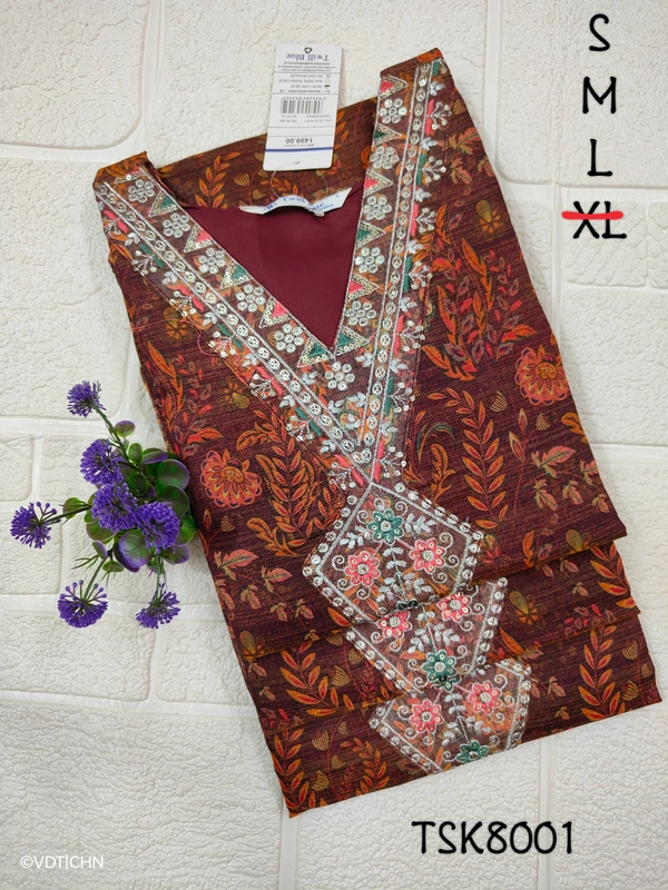 Twill Blue Tissue Silk Kurti with attractive Neck Pattern TSK8001 - L, Maroon
