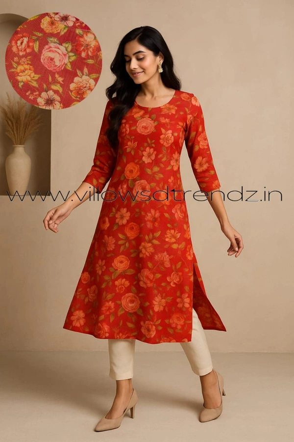 Twill Blue Tissue Silk Kurti with attractive Neck Pattern TSK80015 - Red, M
