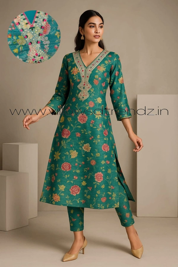 Twill Blue Tissue Silk Kurti with attractive Neck Pattern TSK80012 - Sky Blue, XL