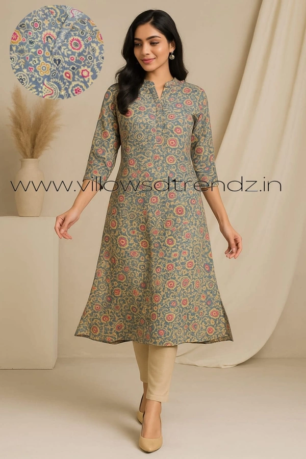 Twill Blue Tissue Silk Kurti with attractive Neck Pattern TSK80016 - Ash, S