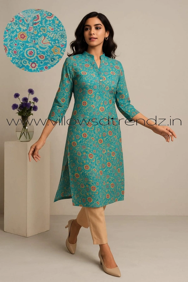 Twill Blue Tissue Silk Kurti with attractive Neck Pattern TSK80011 - Sky Blue, S