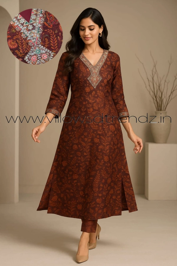 Twill Blue Tissue Silk Kurti with attractive Neck Pattern TSK8001 - Maroon, S
