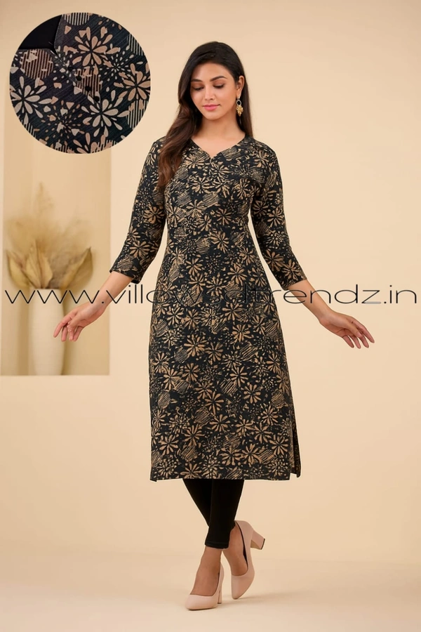 Twill Blue Tissue Silk Kurti with attractive Neck Pattern|Black | TK255090 - 2XL, Black