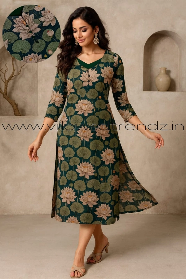 Twill Blue Tissue Silk Kurti with attractive Neck Pattern|Green | TK255091 - M, Green