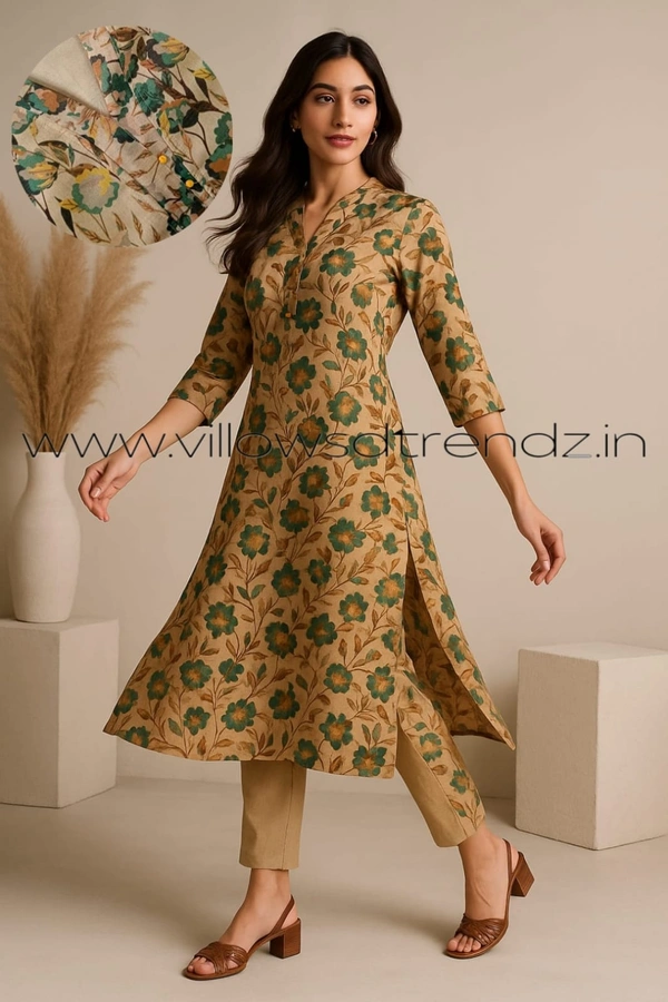 Twill Blue Tissue Silk Kurti with attractive Neck Pattern|Light brown |Tk255050 - L, Light brown