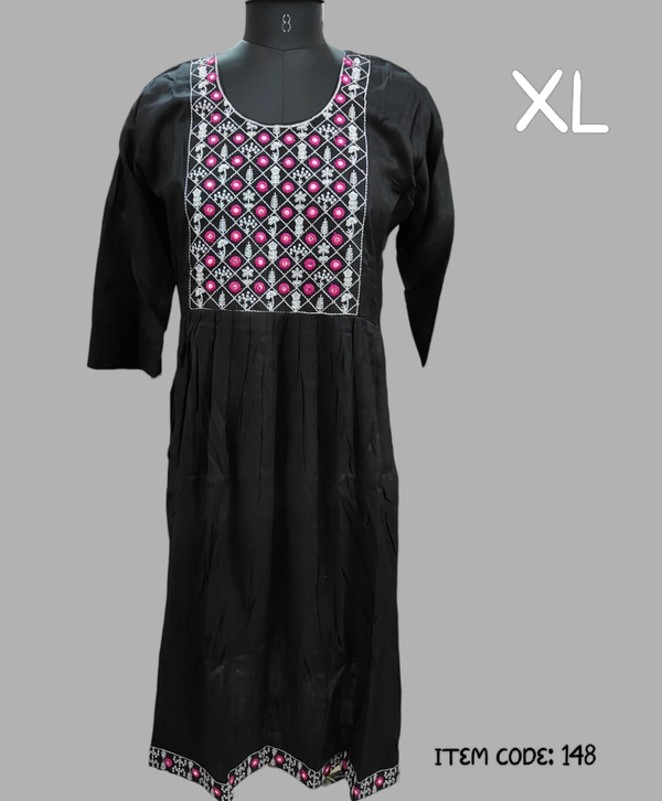 VDT Umbrella Kurti with mirror work 148 - Black, XL