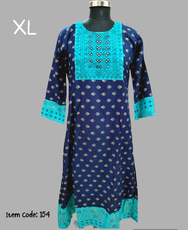 VDT Umbrella Kurti with mirror work 153 - Blue, XL