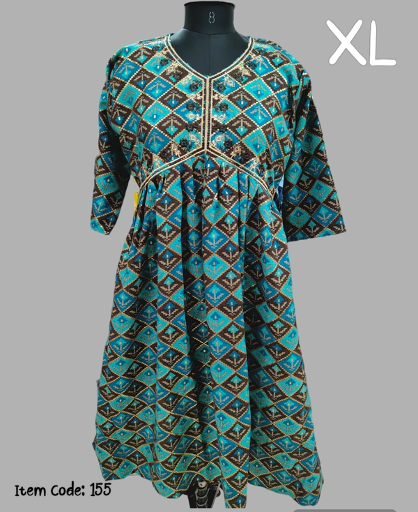 VDT Umbrella Kurti with mirror work 155 - Blue, XL
