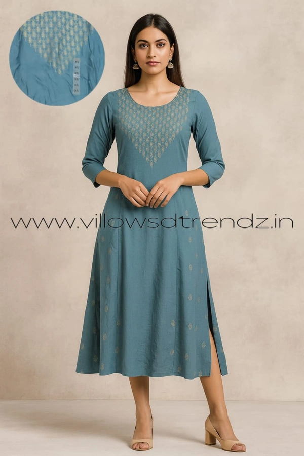 Twill Blue Umbrella Rayon Kurti |  Blue | 193 - XS, Blue