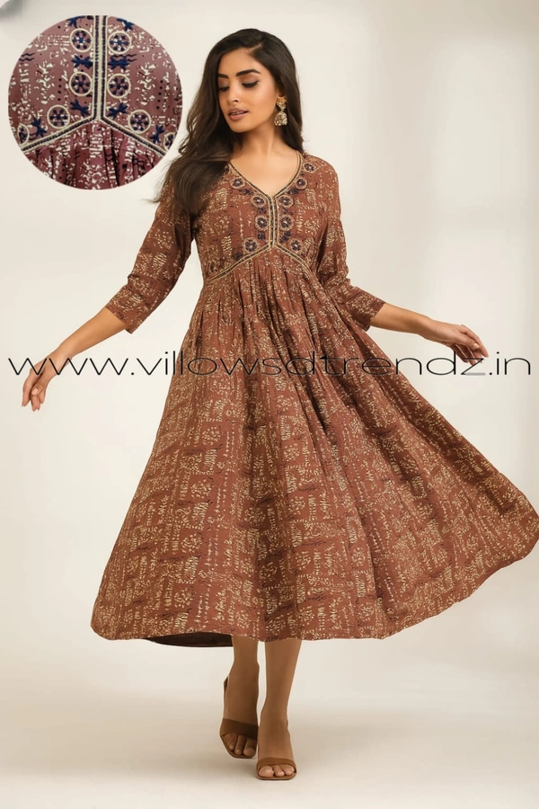 Twill Blue Umbrella Rayon Kurti | Brown | 152 - XL, Brown