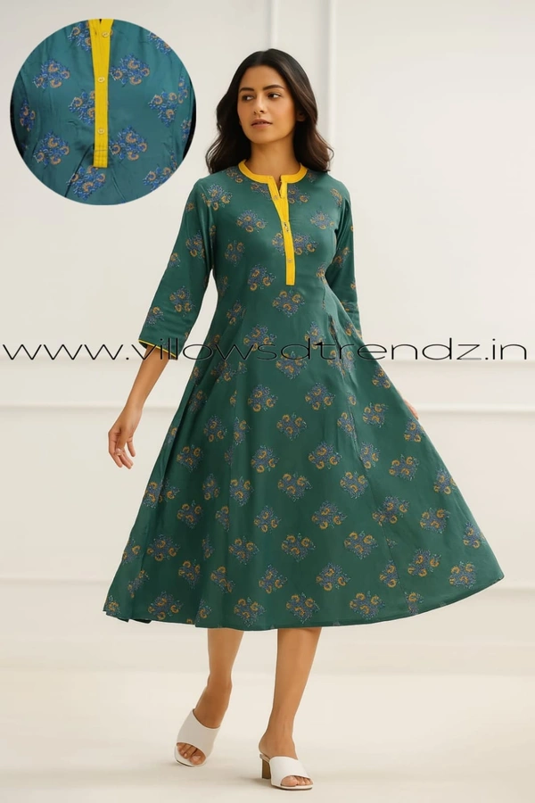 Twill Blue Umbrella Rayon Kurti |  Green | 168 - L, Green