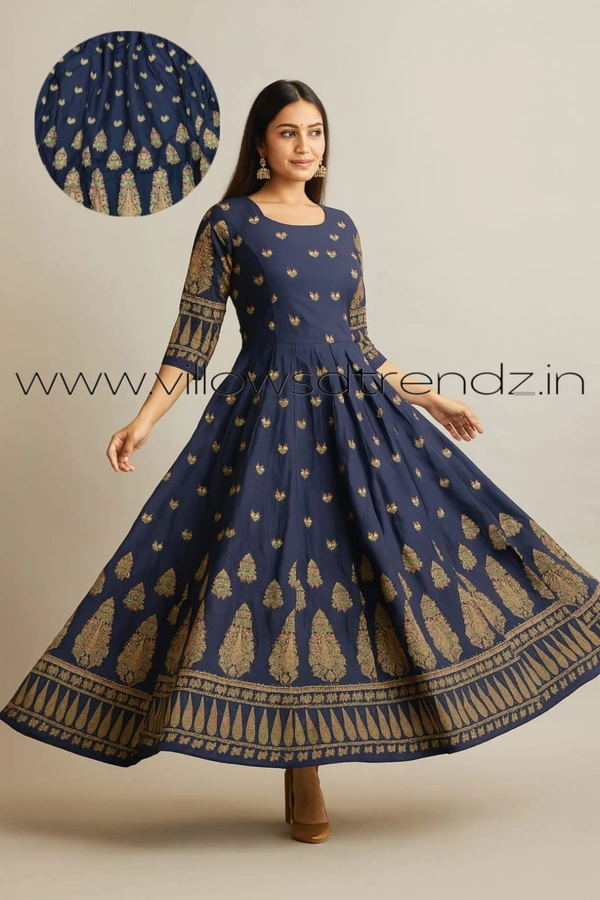 Twill Blue Umbrella Rayon Kurti | Ink Blue | 162 - M, Ink Blue