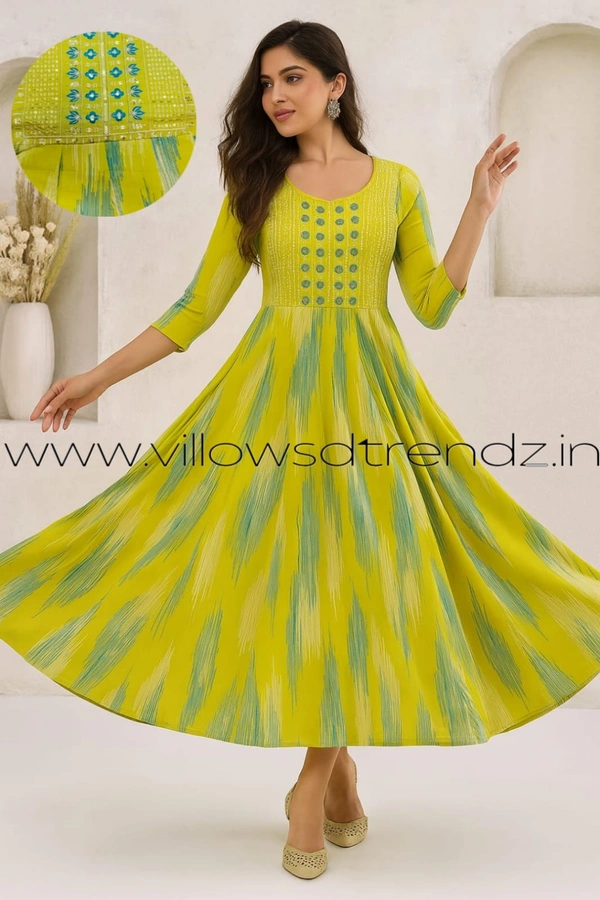 Twill Blue Umbrella Rayon Kurti | Light Yellow | UM315007 - XL, Light Yellow