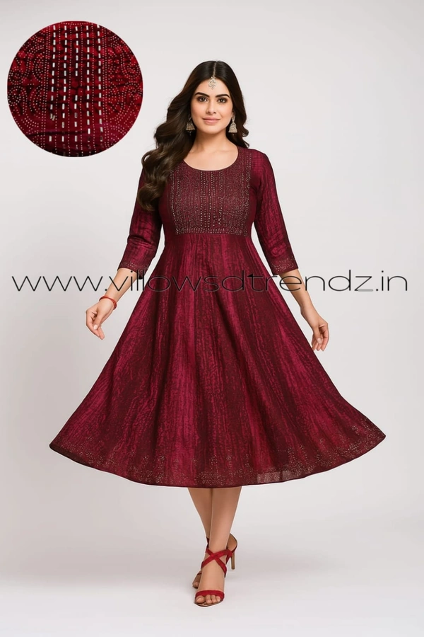 Twill Blue Umbrella Rayon Kurti | Maroon | UM315002 - 2XL, Maroon