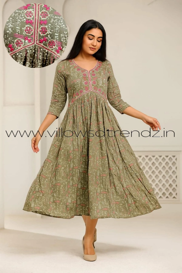 Twill Blue Umbrella Rayon Kurti |  Pastel green | 146 - XL, Pastel green