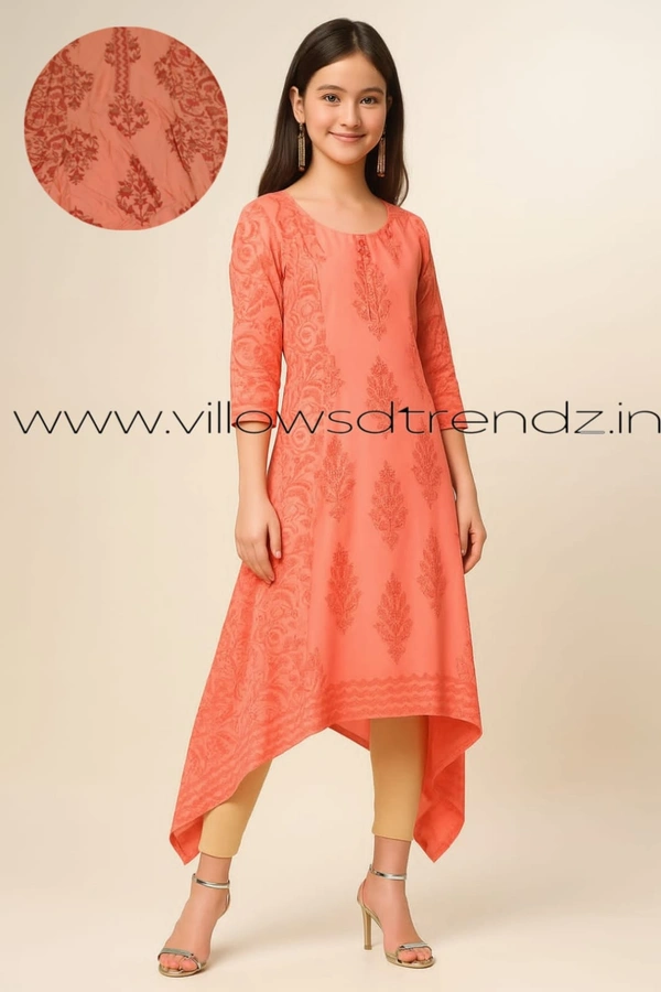 Twill Blue Umbrella Rayon Kurti |  Peach  | 200 - S, Peach