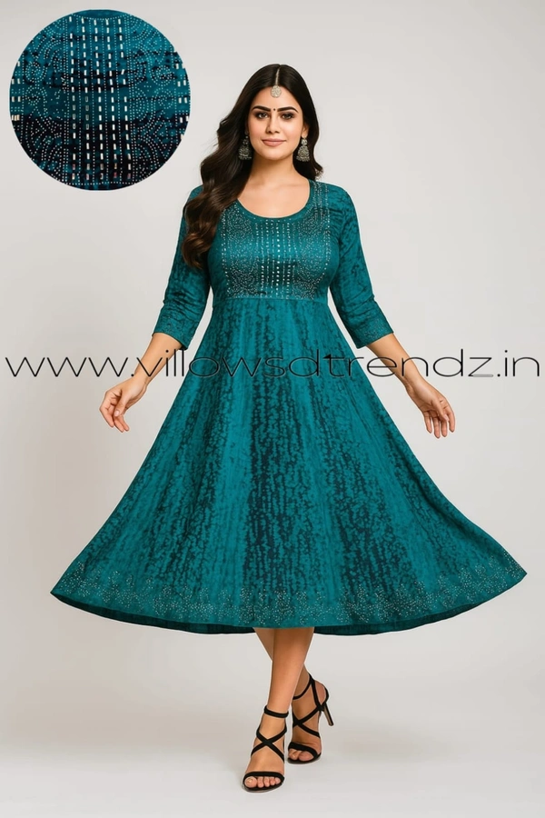 Twill Blue Umbrella Rayon Kurti | Peacock Green | UM315004 - 2XL, Peacock Green