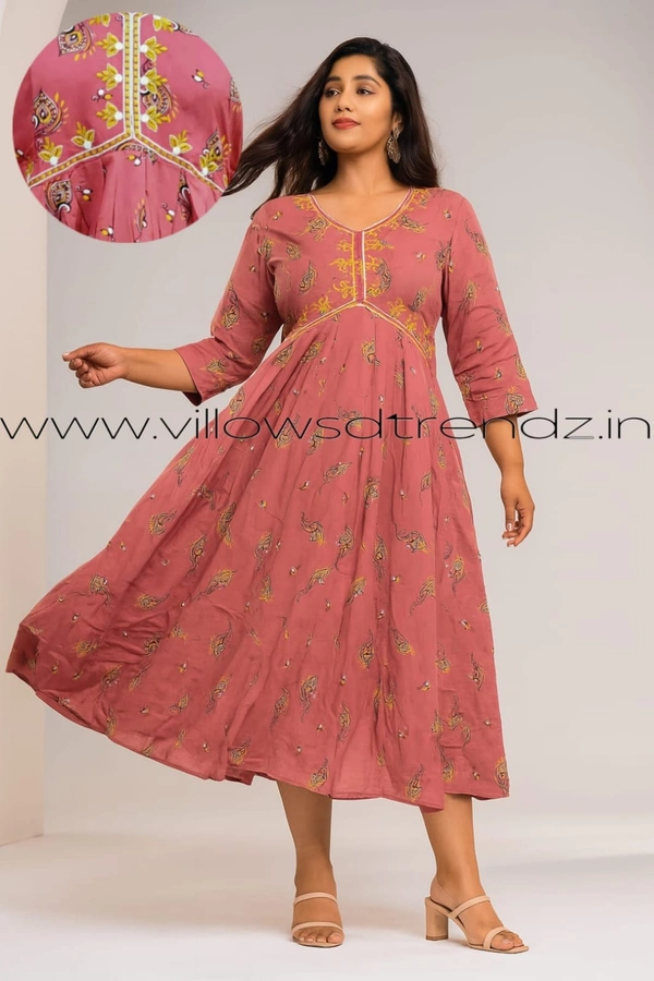 Twill Blue Umbrella Rayon Kurti |  Pink | 160 - 2XL, Pink