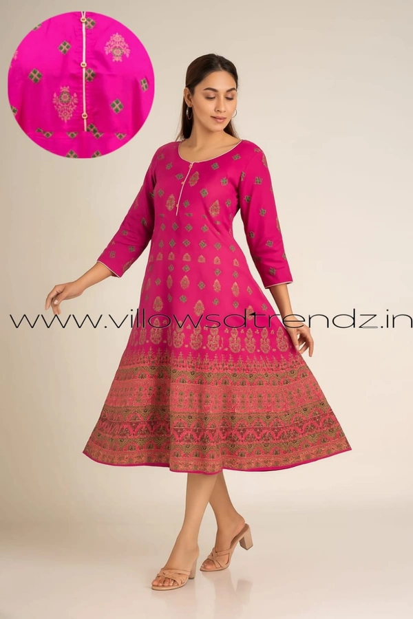 Twill Blue Umbrella Rayon Kurti |  Pink | 163 - S, Pink